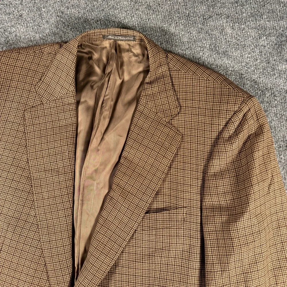 Ermenegildo Zegna Wool Sport Coat Blazer 50R Brown Micro Check Plaid